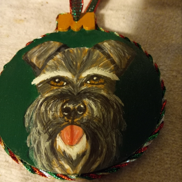 Handpainted,handmade on wood mini schnauzer breed ornament with floppy ears. - Picture 2 of 2